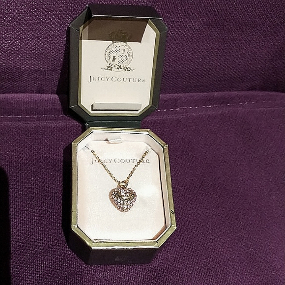 *NEW*Juicy Couture Pink Pave puff heart necklace